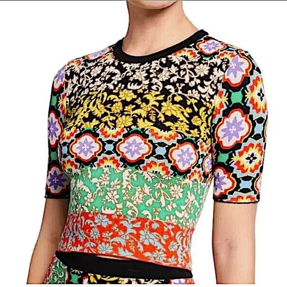 Alice + Olivia Multicolor Patterned Short Sleeve Tee